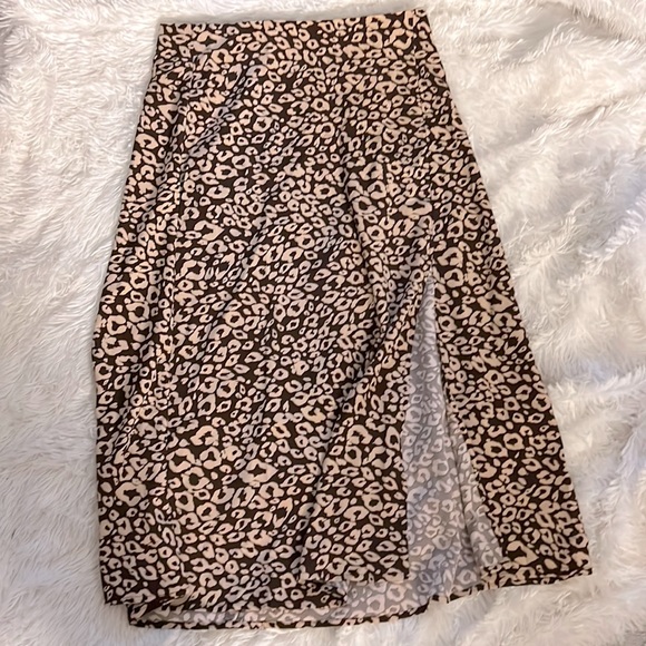 High Waist Leopard Print Drawstring Split Side Skirt - Picture 1 of 3